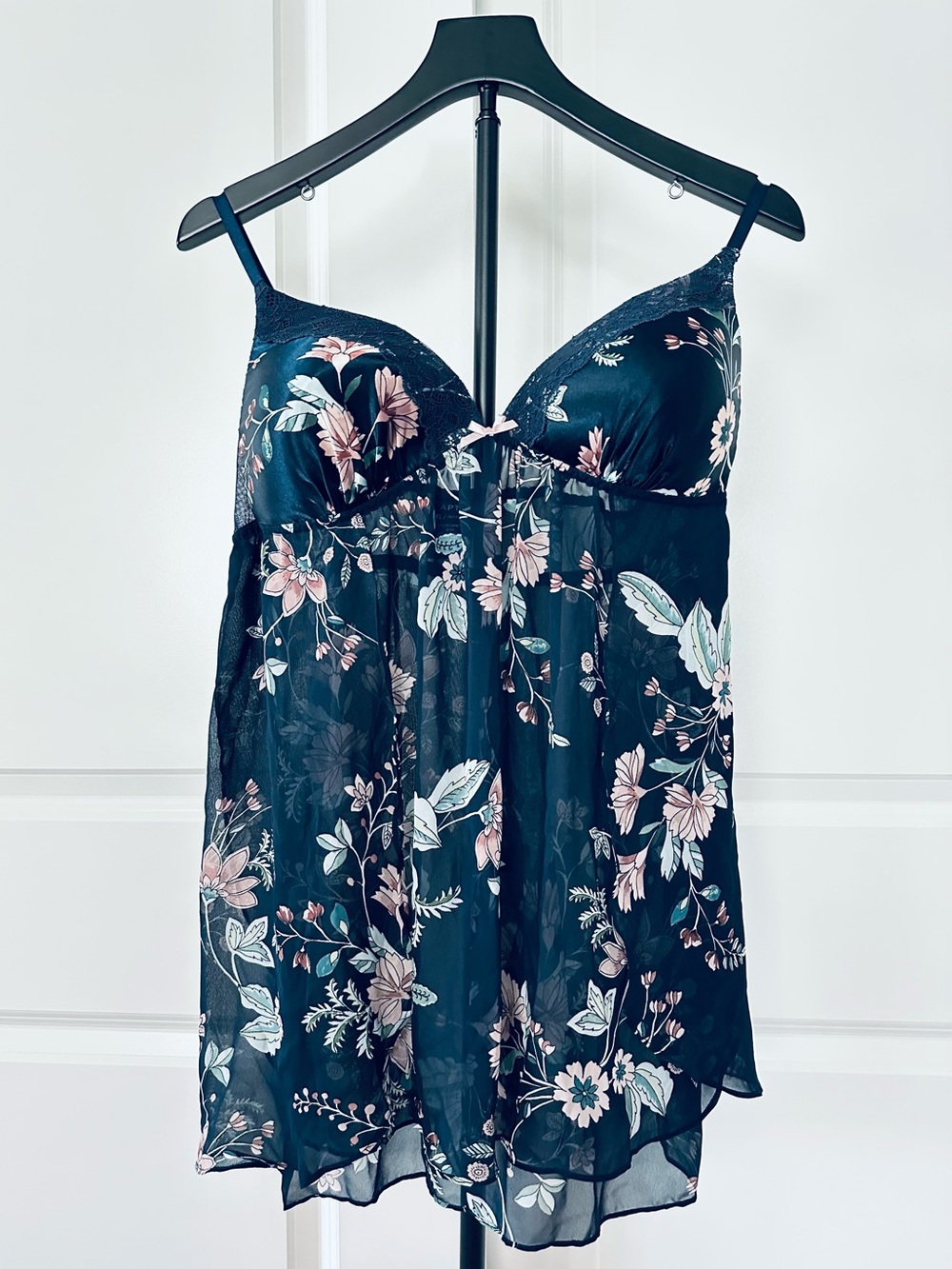 Women’s APT.9 Sheer Navy Blue Floral Lace Trim Babydoll Camisole Size Xl